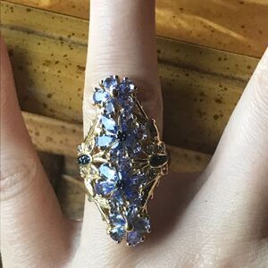 Natural Tanzanite Black Spinel Sterling Silver Cocktail Ring Size 6